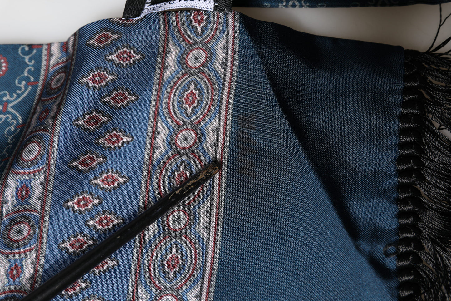 Dolce & Gabbana Blue Silk Crown Geometric Wrap Foulard 184cm X 33cm Scarf