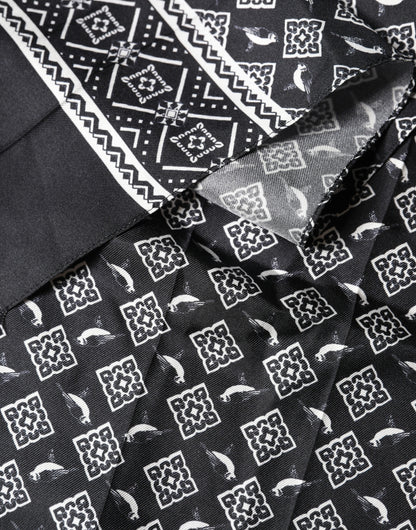 Dolce & Gabbana Black Gray Silk Bird Fringe Wrap Foulard Scarf