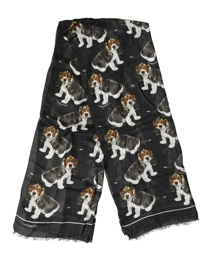 Dolce & Gabbana Black Dog Print Modal Wool Wrap Foulard