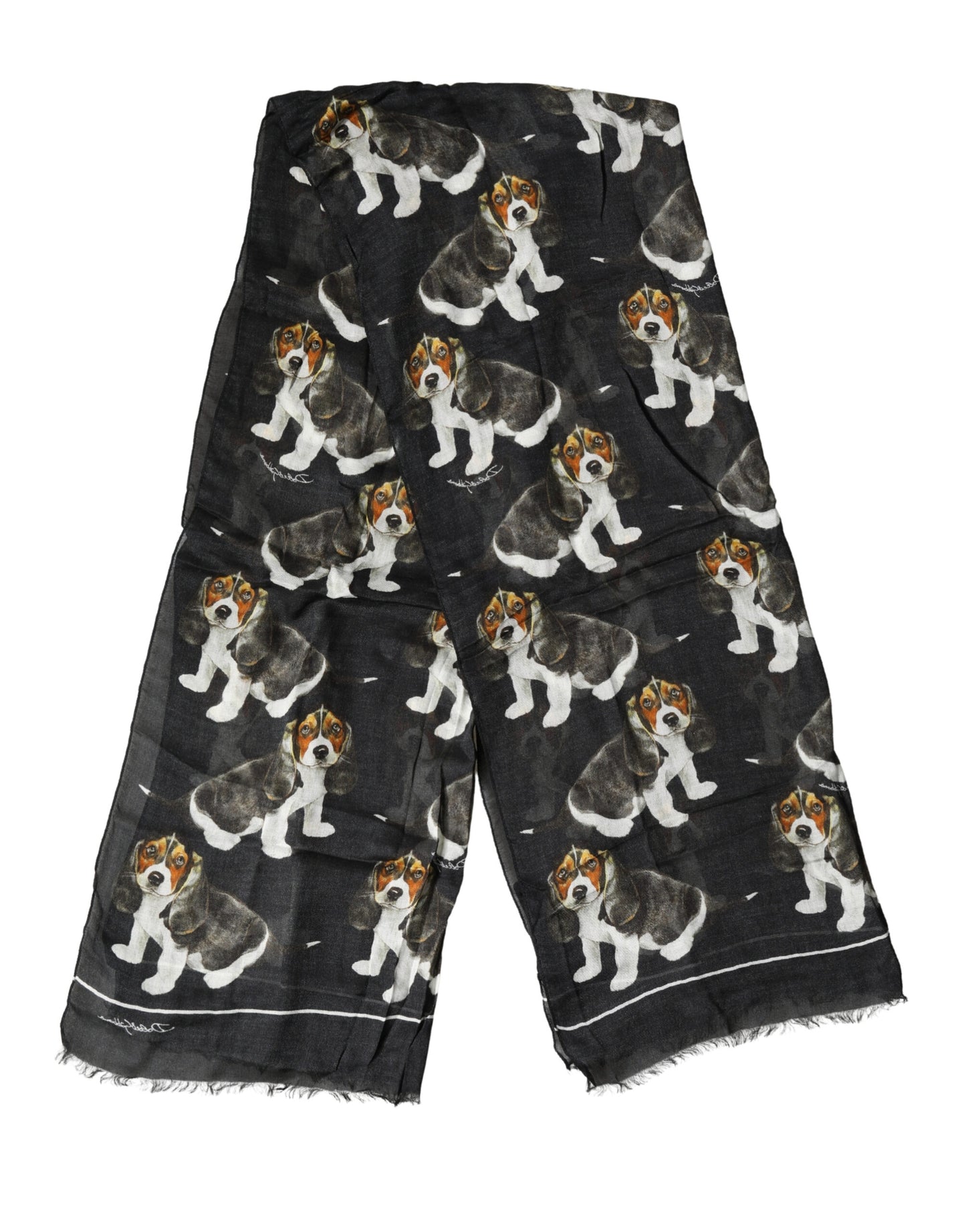 Dolce & Gabbana Black Dog Print Modal Wool Wrap Foulard