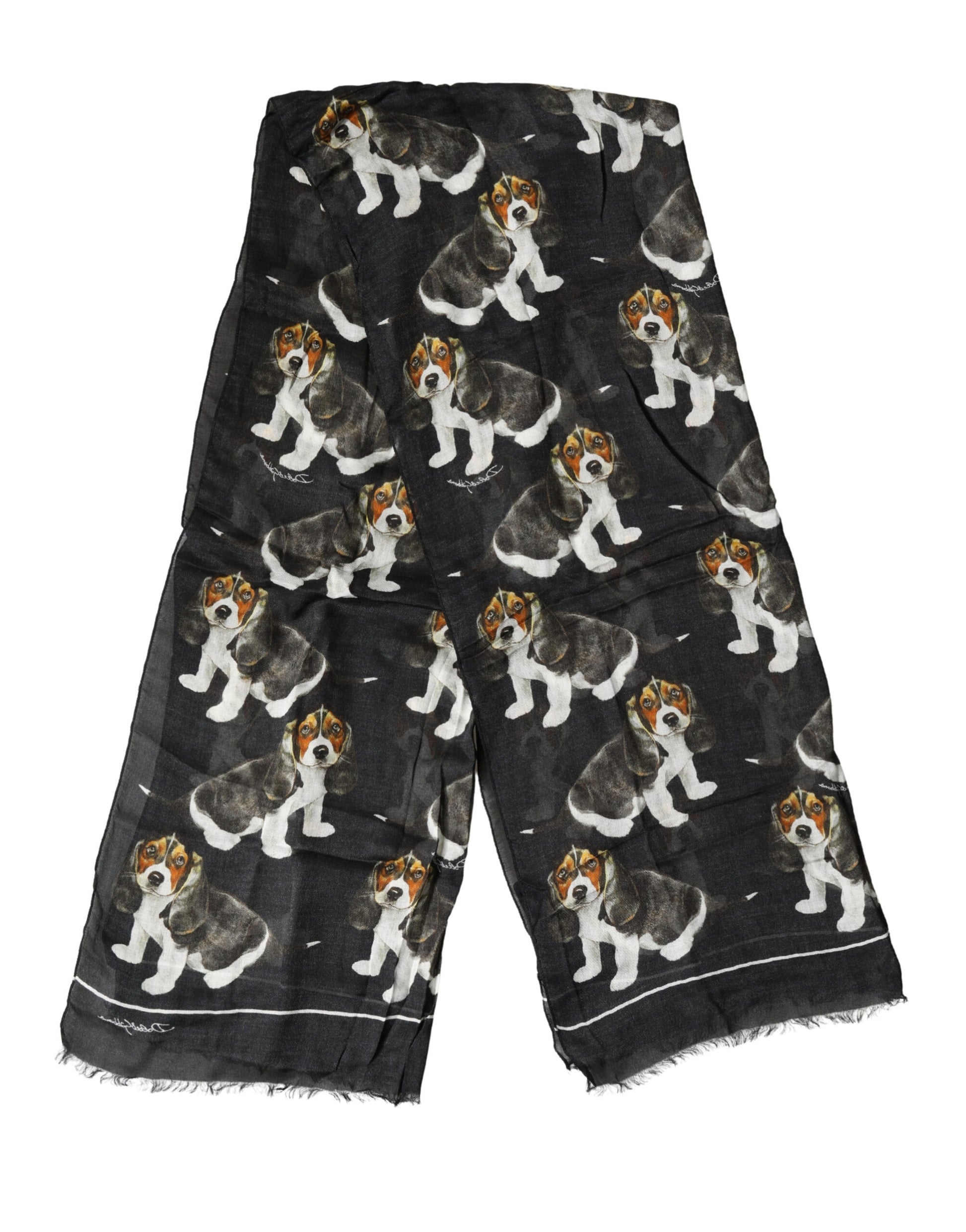 Dolce & Gabbana Black Dog Print Modal Wool Wrap Foulard