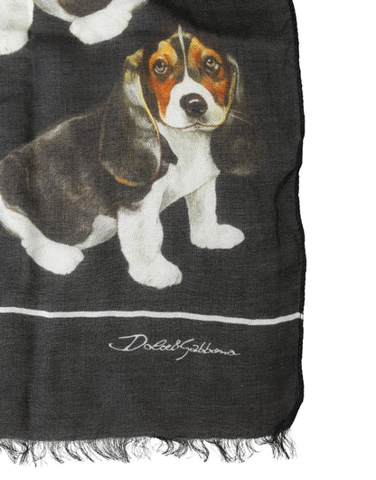 Dolce & Gabbana Black Dog Print Modal Wool Wrap Foulard