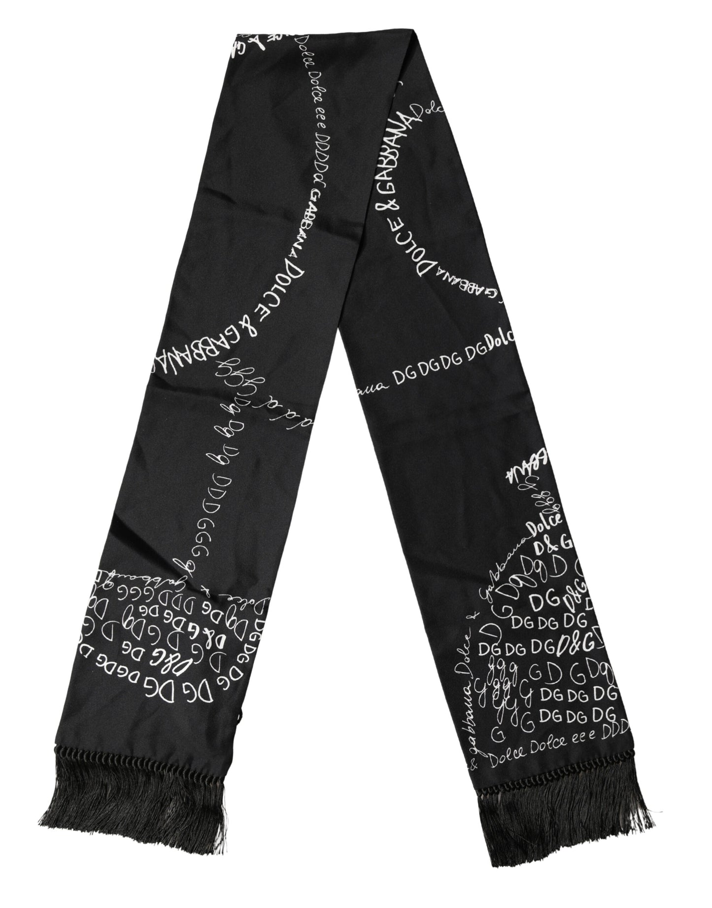 Dolce & Gabbana Black Logo Script Print Silk Foulard