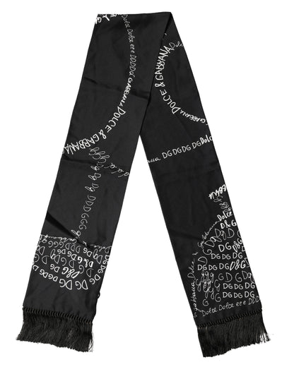 Dolce & Gabbana Black Logo Script Print Silk Foulard