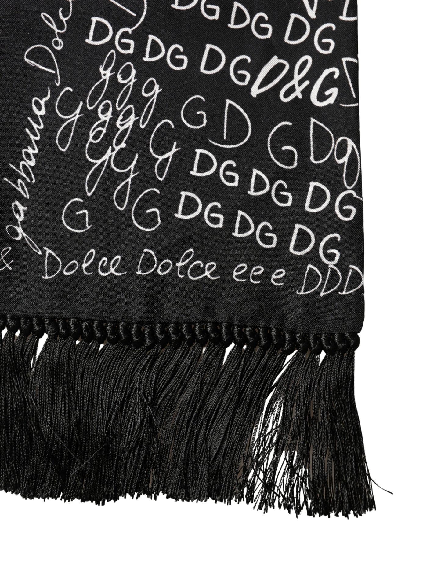 Dolce & Gabbana Black Logo Script Print Silk Foulard