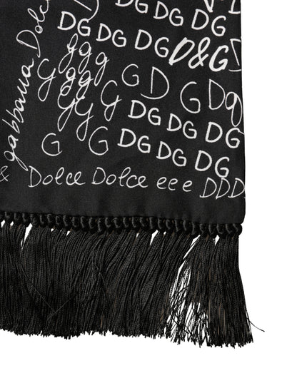 Dolce & Gabbana Black Logo Script Print Silk Foulard