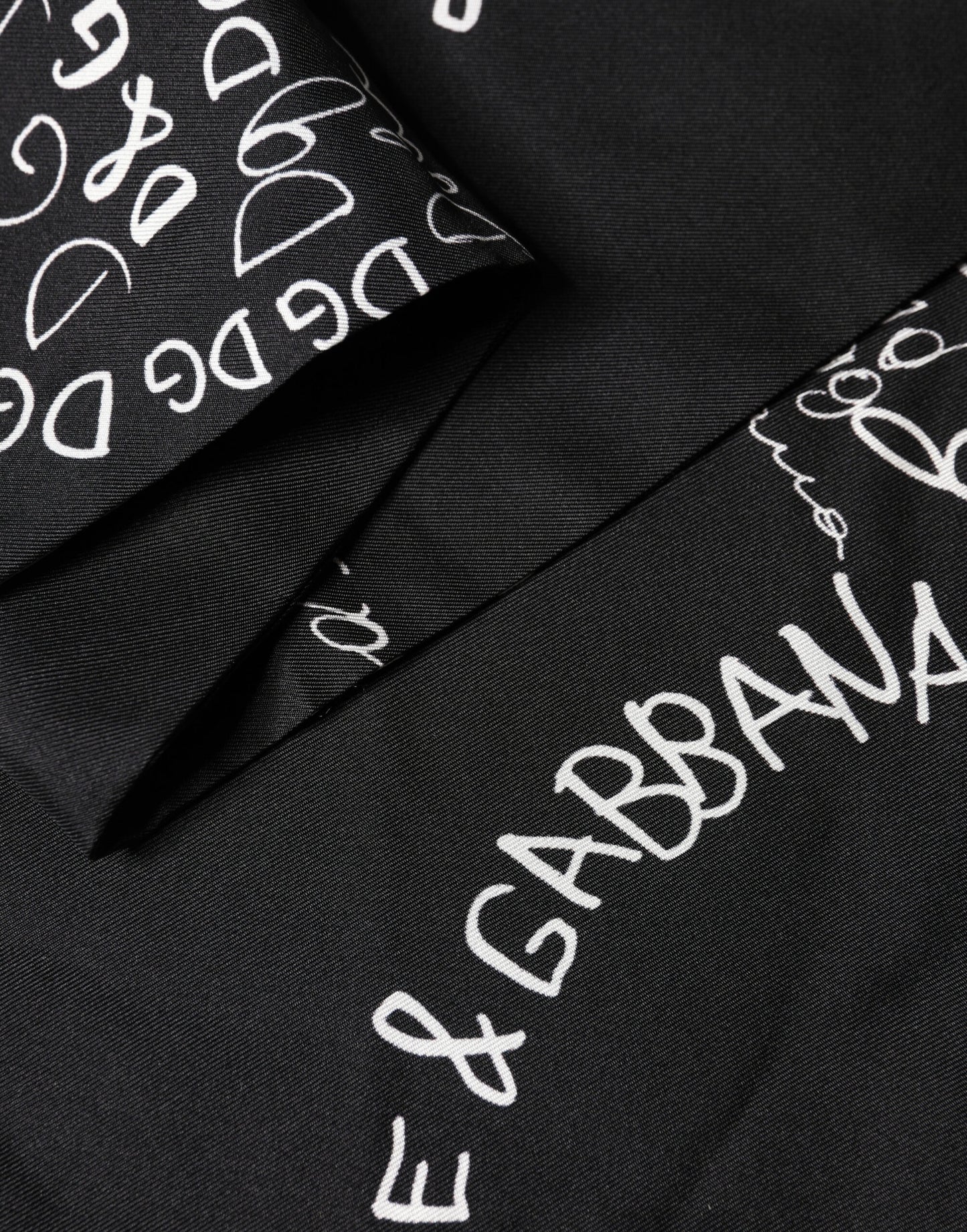 Dolce & Gabbana Black Logo Script Print Silk Foulard