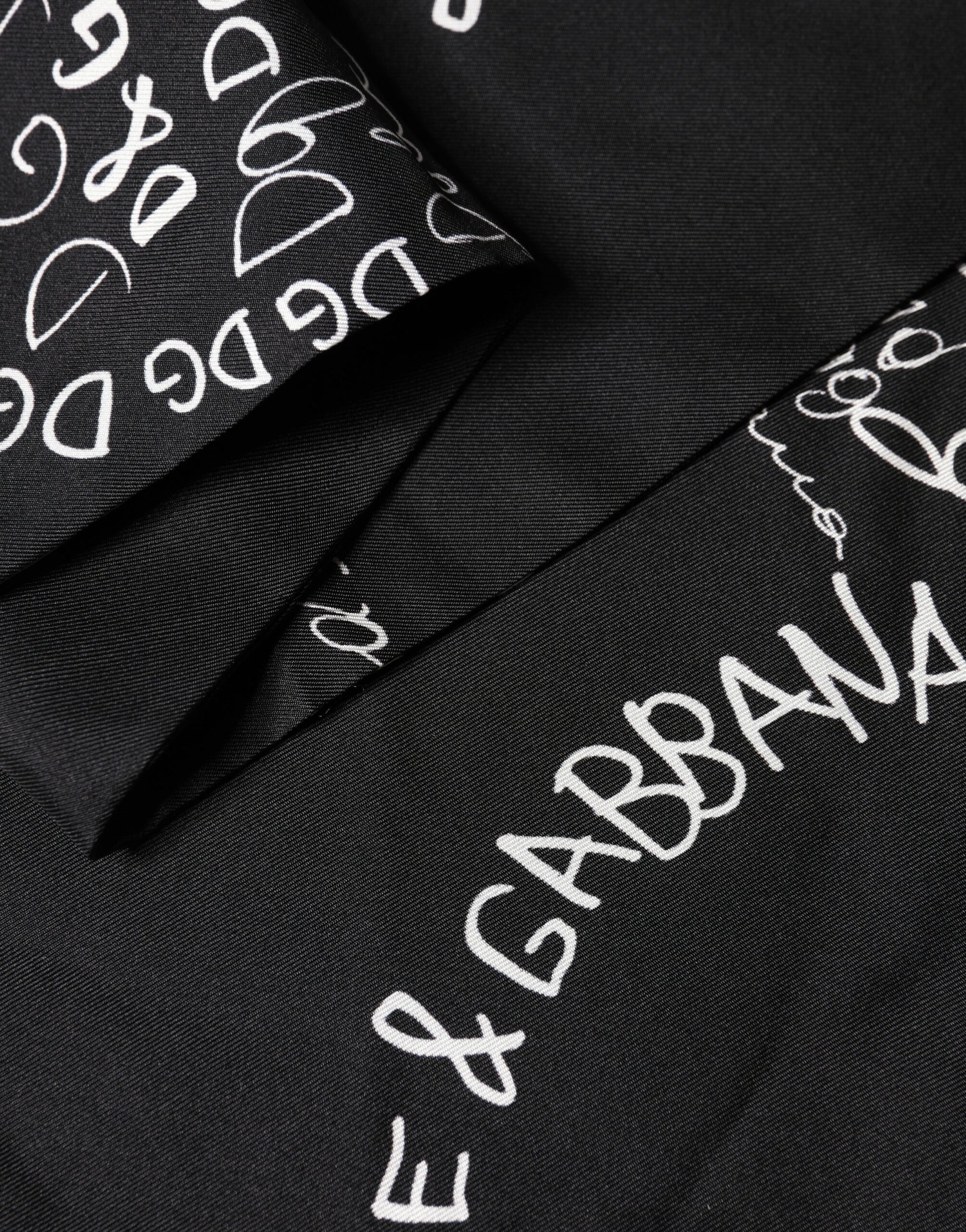 Dolce & Gabbana Black Logo Script Print Silk Foulard