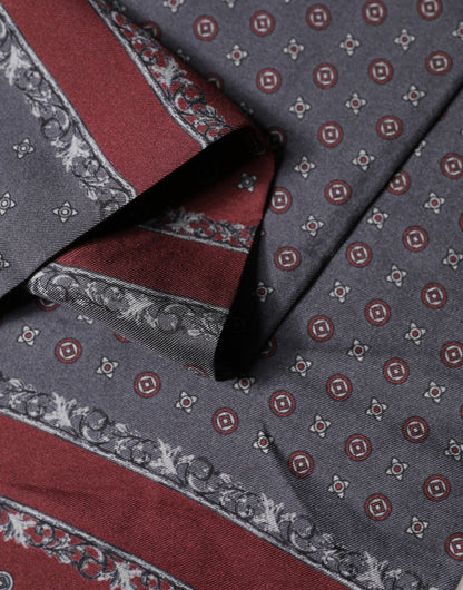Dolce & Gabbana Burgundy Gray Patterned Fringe Foulard