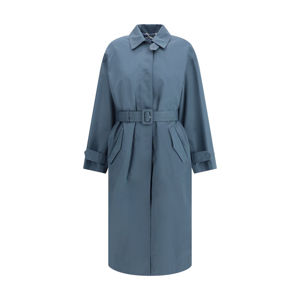Fendi Blue Cotton Gabardine Midi Trench Coat