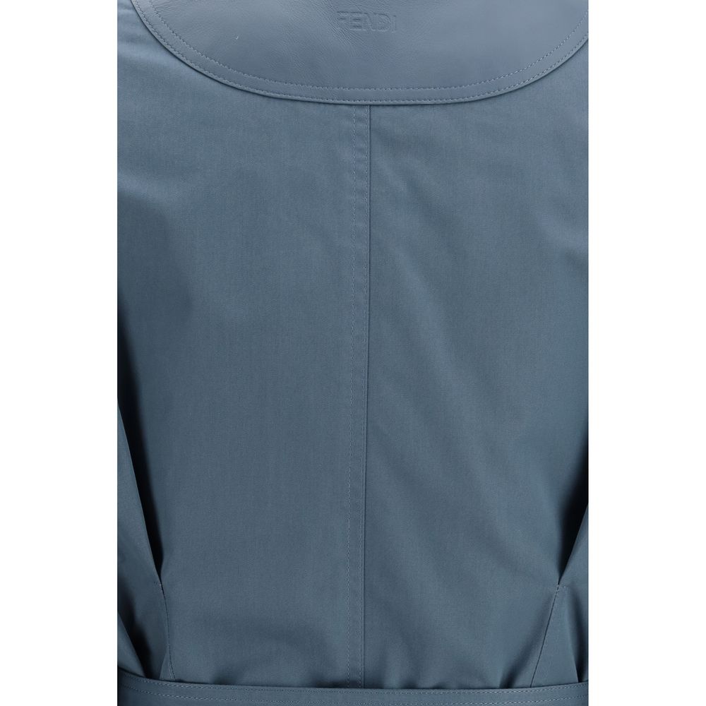 Fendi Blue Cotton Gabardine Midi Trench Coat