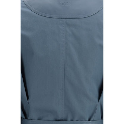 Fendi Blue Cotton Gabardine Midi Trench Coat