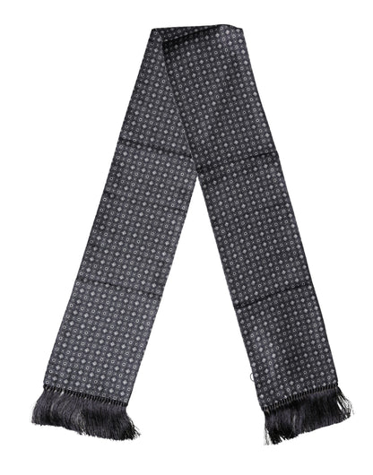 Dolce & Gabbana Black Silk Geometric Fringe Wrap Foulard