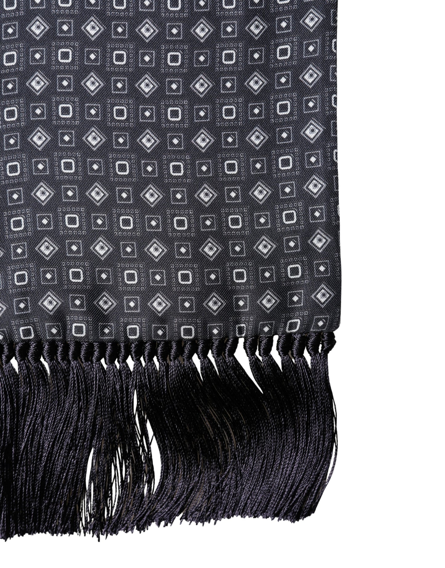 Dolce & Gabbana Black Silk Geometric Fringe Wrap Foulard