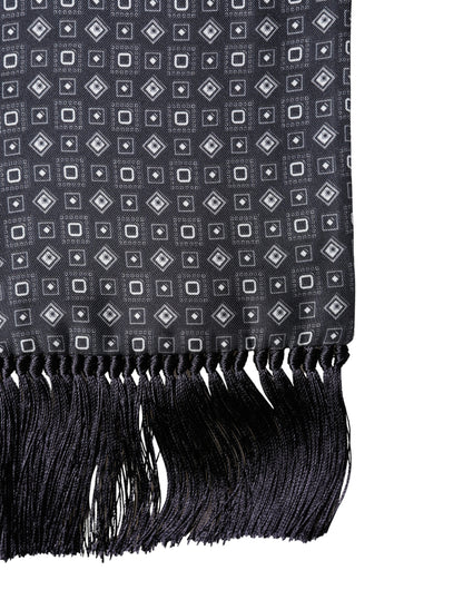Dolce & Gabbana Black Silk Geometric Fringe Wrap Foulard