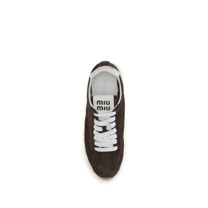 Miu Miu Brown Calf Leather Bos Taurus Low Top Sneakers