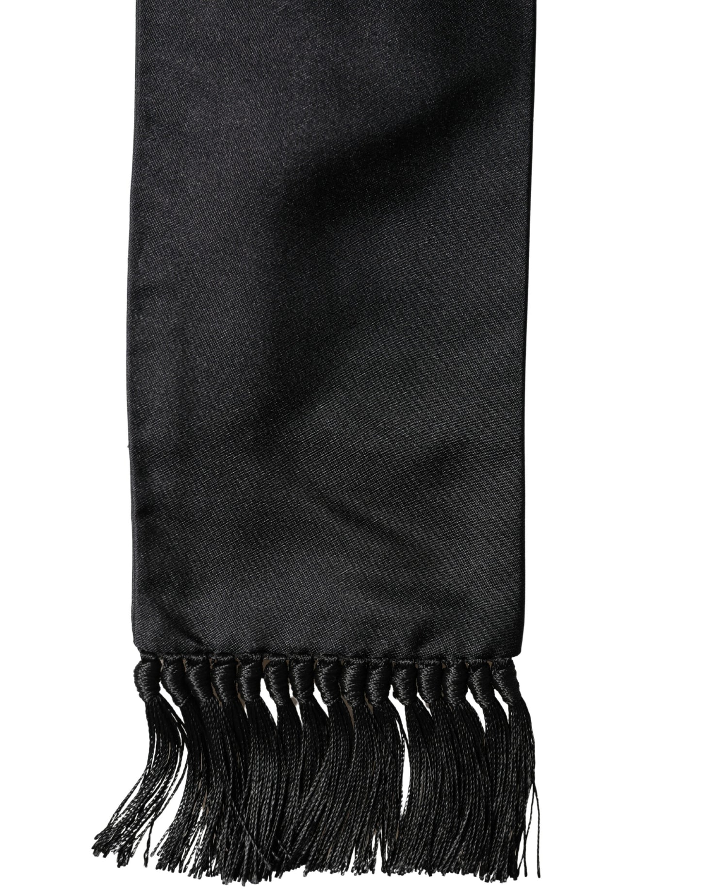 Dolce & Gabbana Black Silk Fringe Neck Wrap Foulard