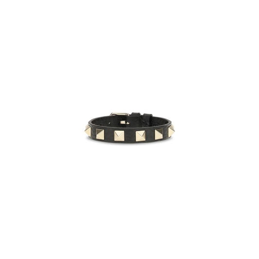 Valentino Garavani Black Calf Leather Rockstud Bracelet