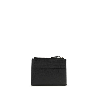 Valentino Garavani Black Calf Leather Rockstud Zip Cardholder Wallet