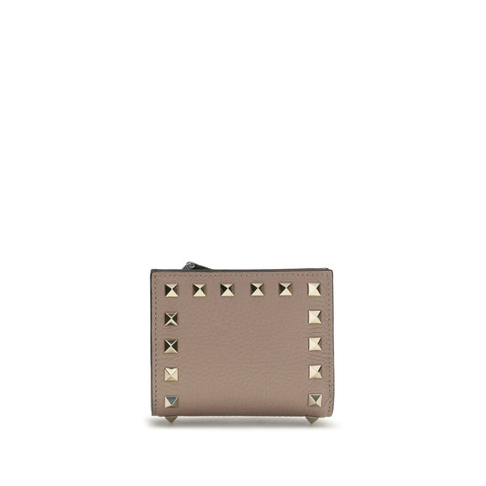 Valentino Garavani Gray Grained Leather Rockstud Wallet