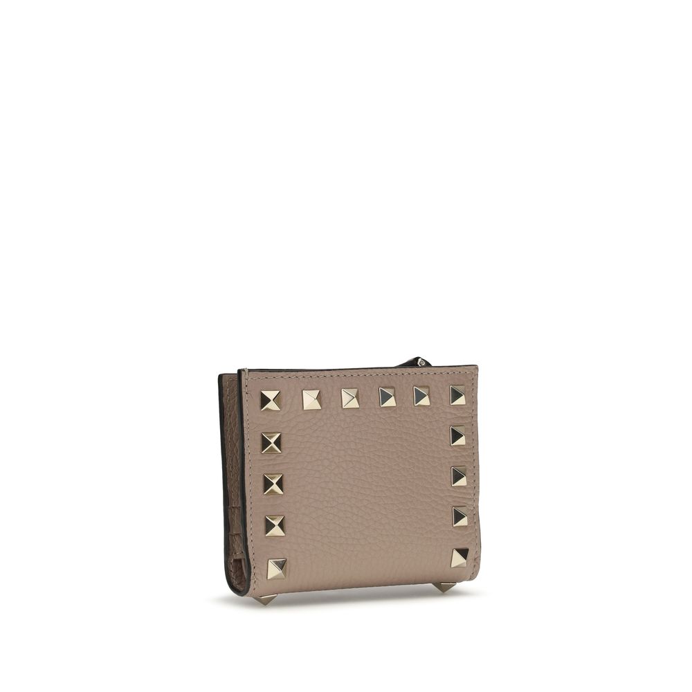 Valentino Garavani Gray Grained Leather Rockstud Wallet