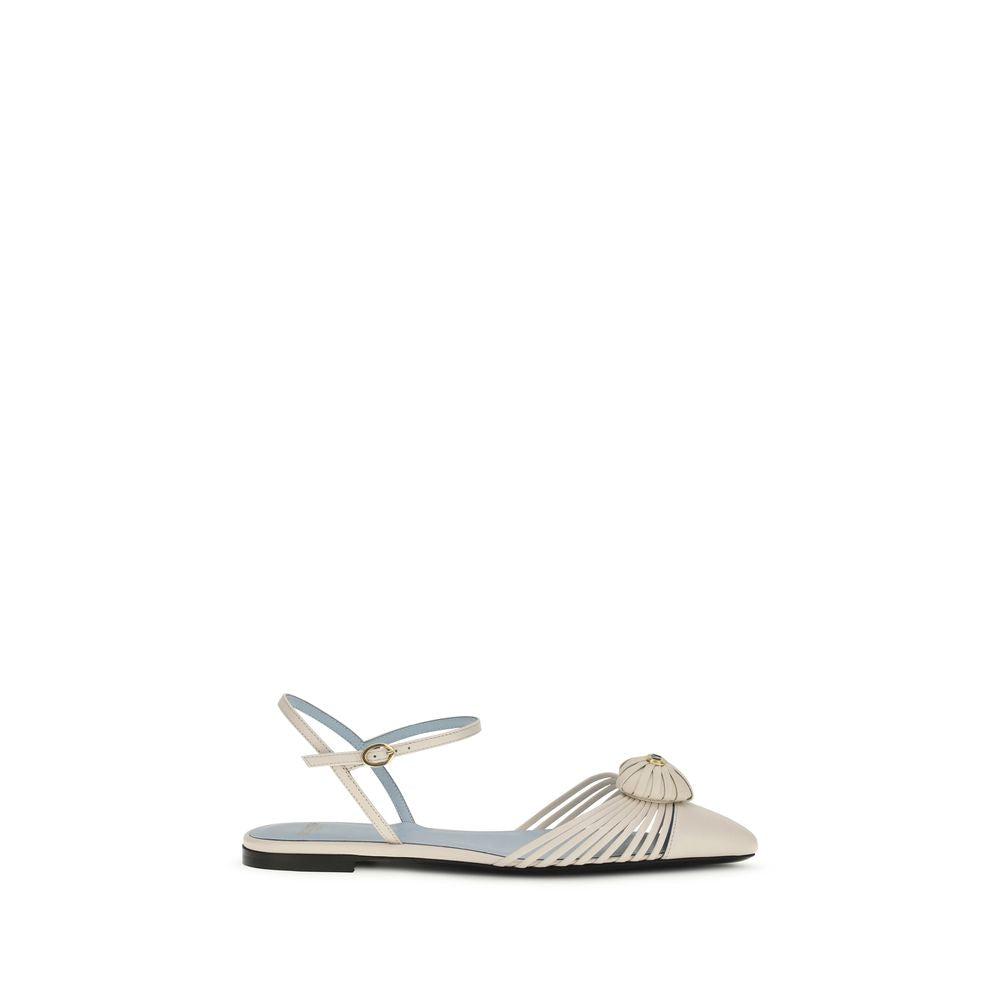 Valentino Garavani Beige Calf Leather CoeurRoyal Ballet Flat Sandals