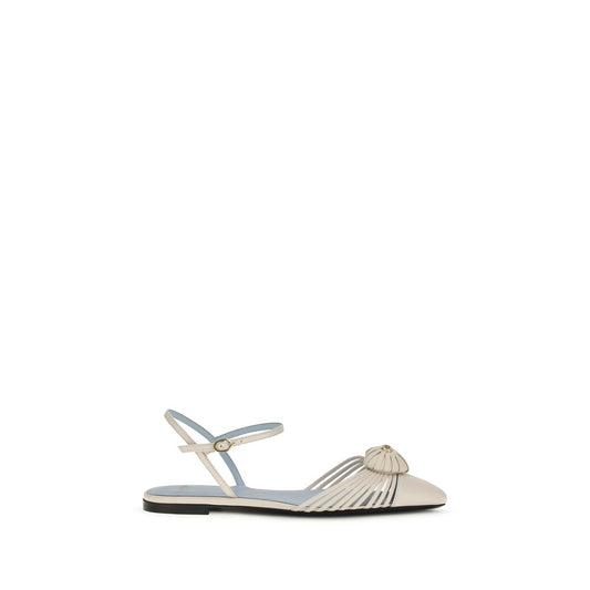 Valentino Garavani Beige Calf Leather CoeurRoyal Ballet Flat Sandals