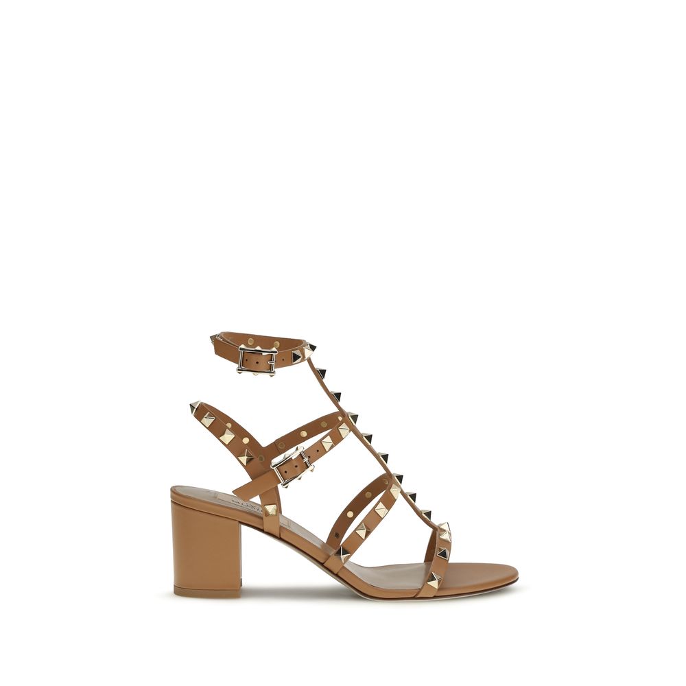 Valentino Garavani Beige Calf Leather Rockstud Strap-On Sandals