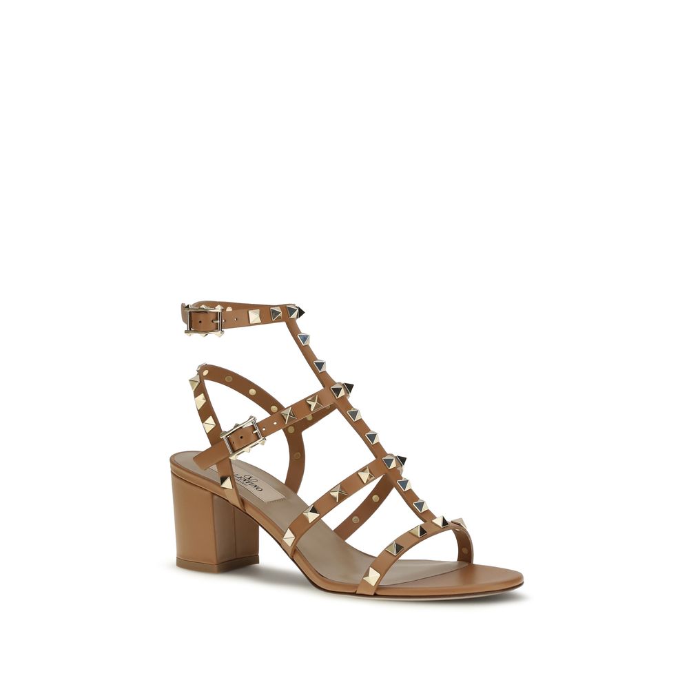 Valentino Garavani Beige Calf Leather Rockstud Strap-On Sandals