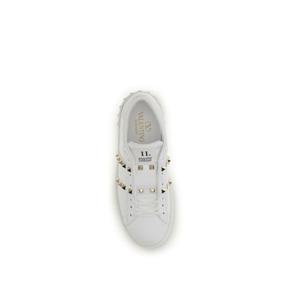 Valentino Garavani White Calf Leather Rockstud Flatform Sneakers