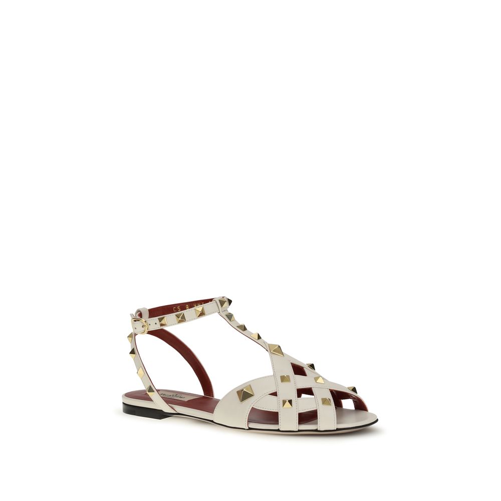 Valentino Garavani Beige Goatskin Flat Studdy Sandals