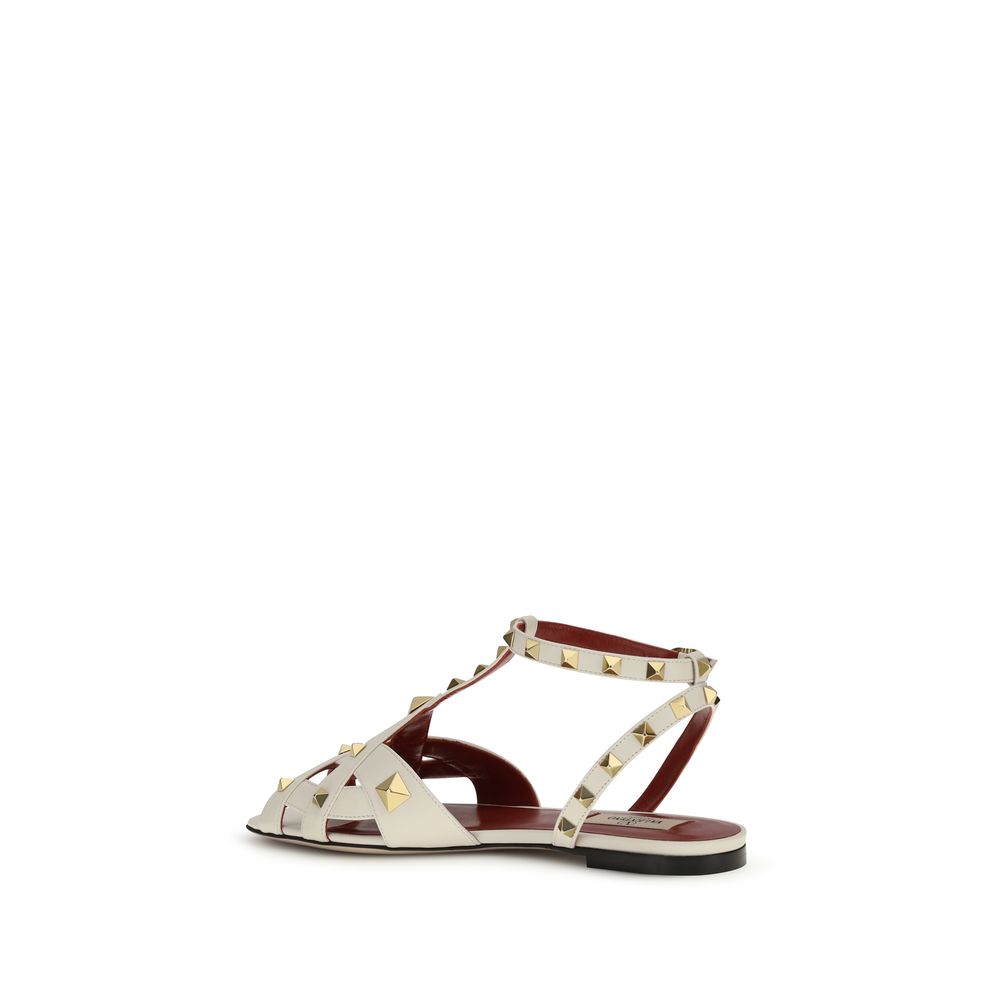 Valentino Garavani Beige Goatskin Flat Studdy Sandals