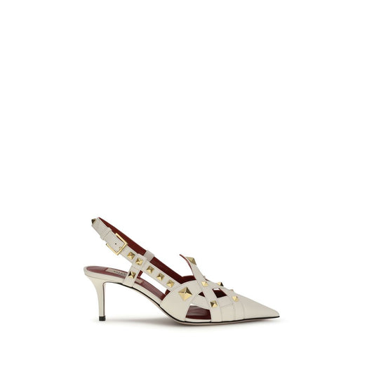 Valentino Garavani Beige Goatskin Studdy Slingback Pumps