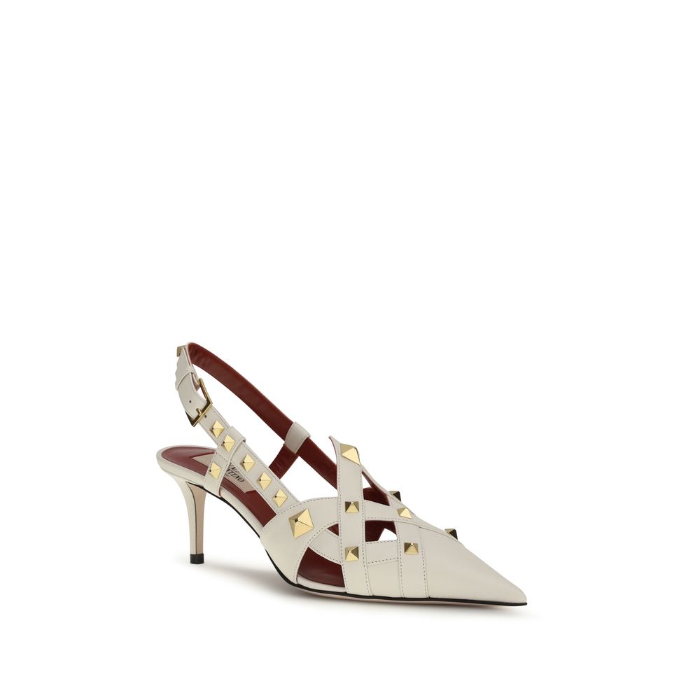Valentino Garavani Beige Goatskin Studdy Slingback Pumps
