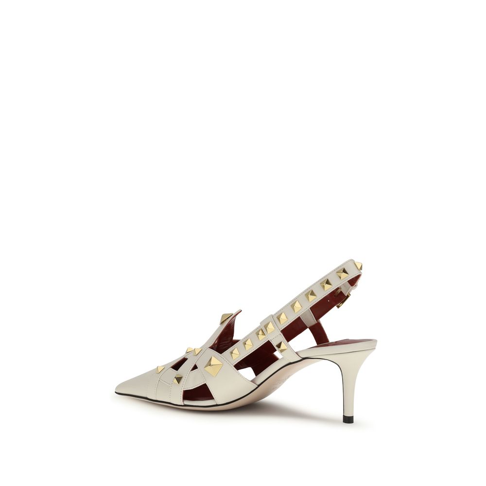 Valentino Garavani Beige Goatskin Studdy Slingback Pumps
