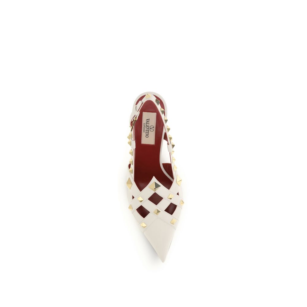 Valentino Garavani Beige Goatskin Studdy Slingback Pumps