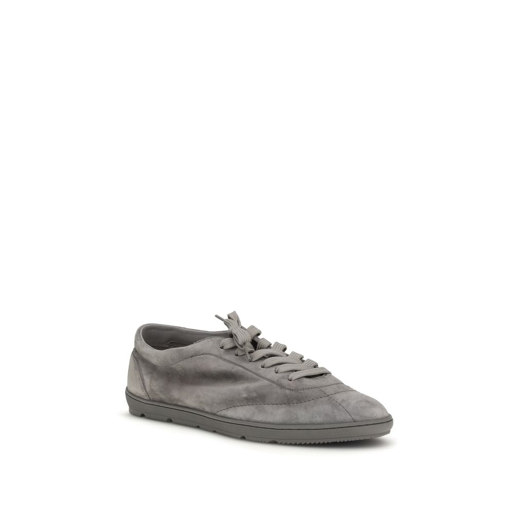 Brunello Cucinelli Gray Calf Leather Bos Taurus Low Top Sneakers