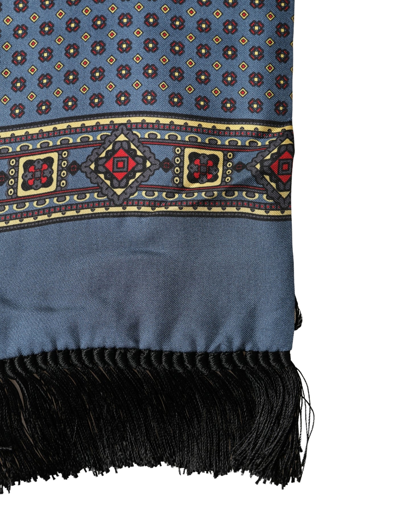 Dolce & Gabbana Blue Silk Geometric Fringe Foulard