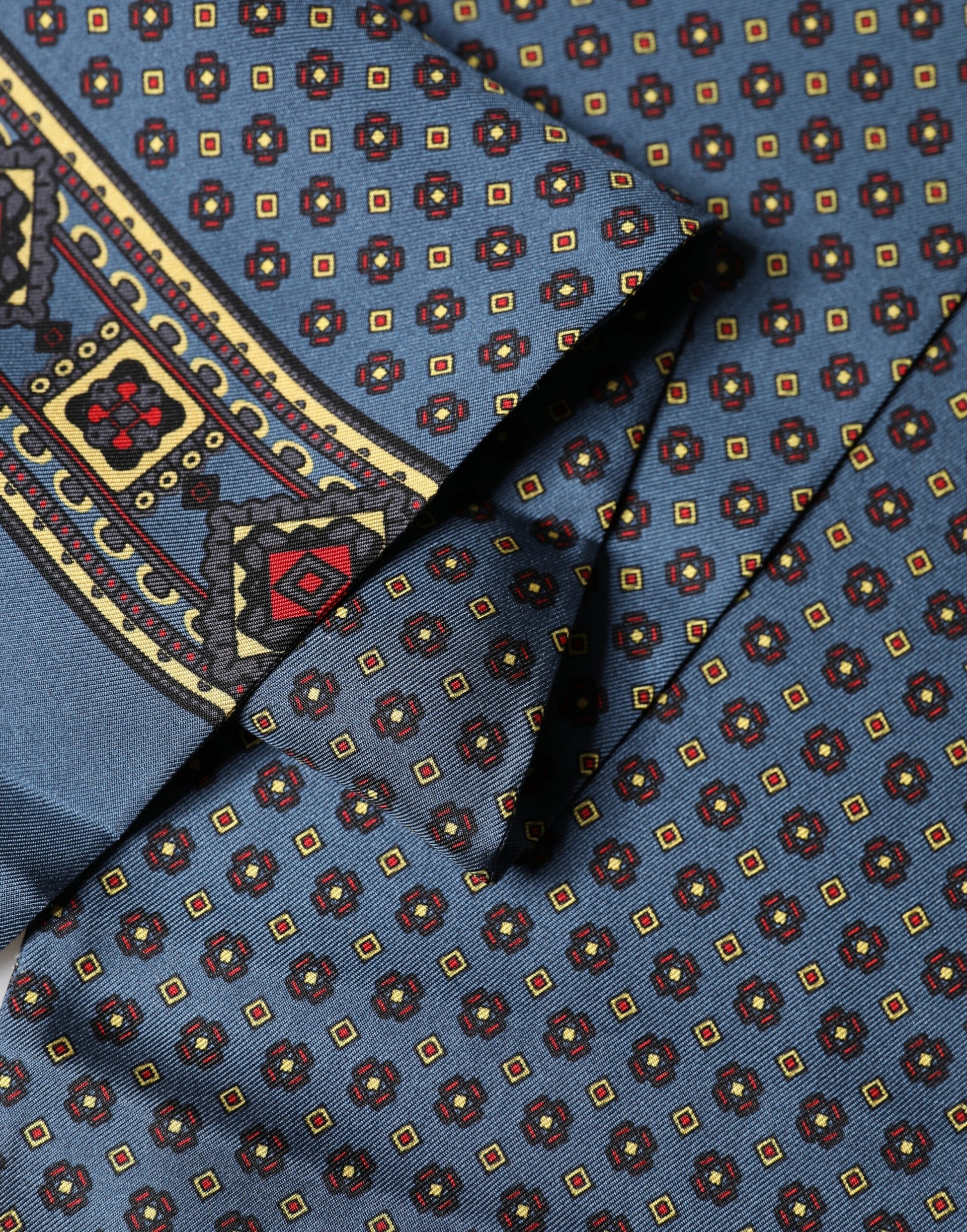 Dolce & Gabbana Blue Silk Geometric Fringe Foulard