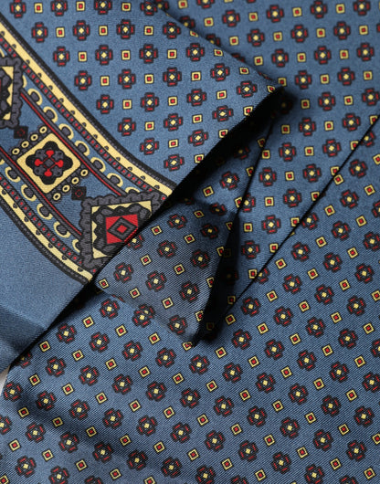 Dolce & Gabbana Blue Silk Geometric Fringe Foulard