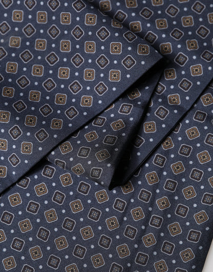 Dolce & Gabbana Navy Silk Geometric Fringe Foulard