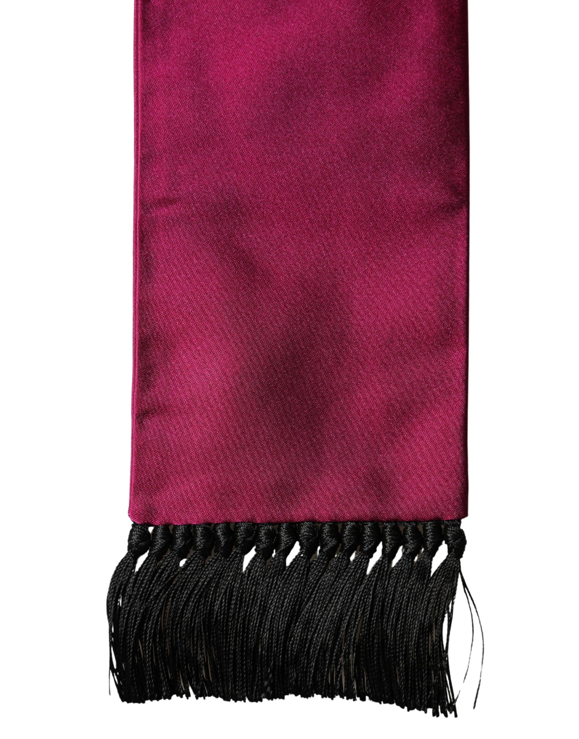 Dolce & Gabbana Burgundy Silk Fringe Neck Wrap Foulard