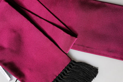 Dolce & Gabbana Burgundy Silk Fringe Neck Wrap Foulard
