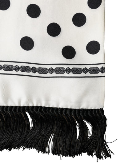 Dolce & Gabbana White Black Polka Dot Neck Wrap Foulard 165.5cmx32cm Scarf