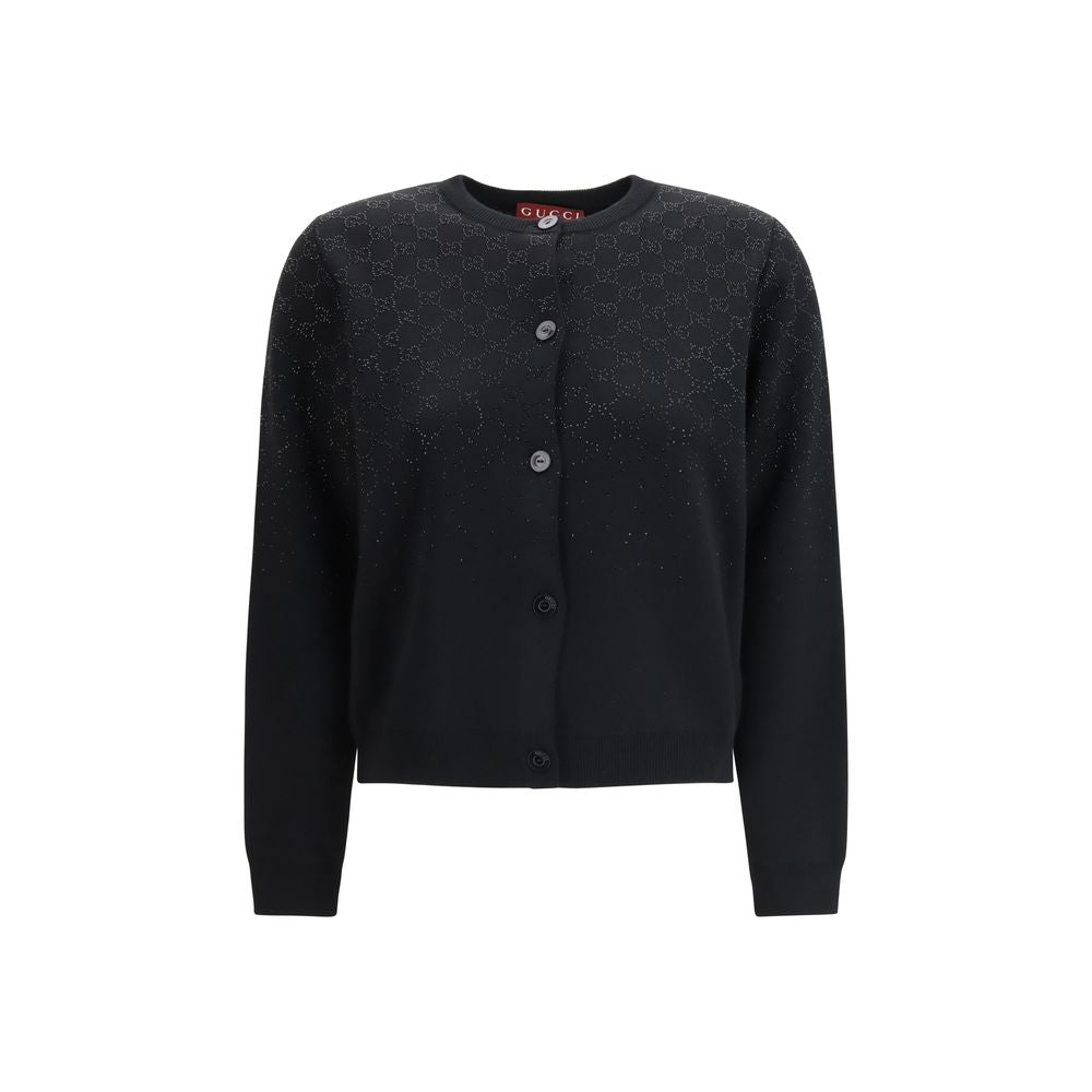 Gucci Black Wool Cardigan with GG Crystal Embellishment