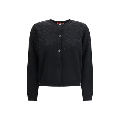 Gucci Black Wool Cardigan with GG Crystal Embellishment