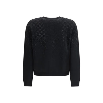 Gucci Black Wool Cardigan with GG Crystal Embellishment