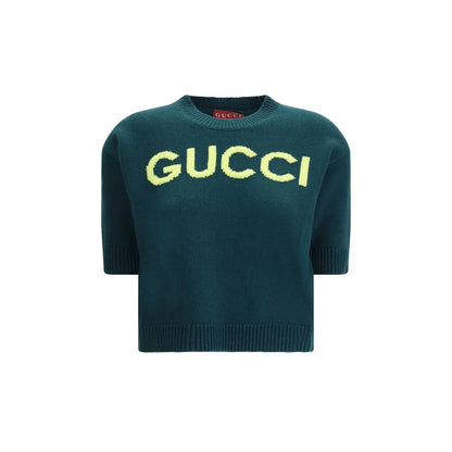 Gucci Green & Yellow 3/4 Sleeve Wool Logo Jumper