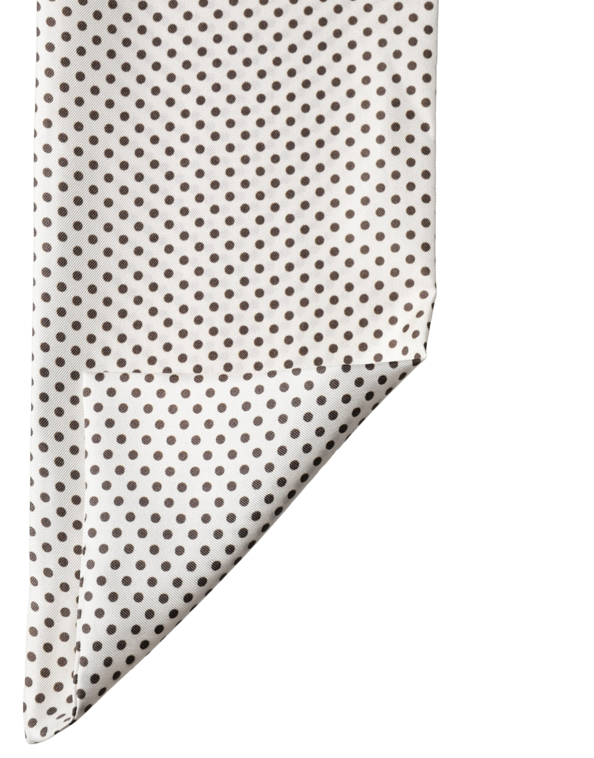 Dolce & Gabbana White Brown Polka Dot Silk Bandeau Neck Wrap