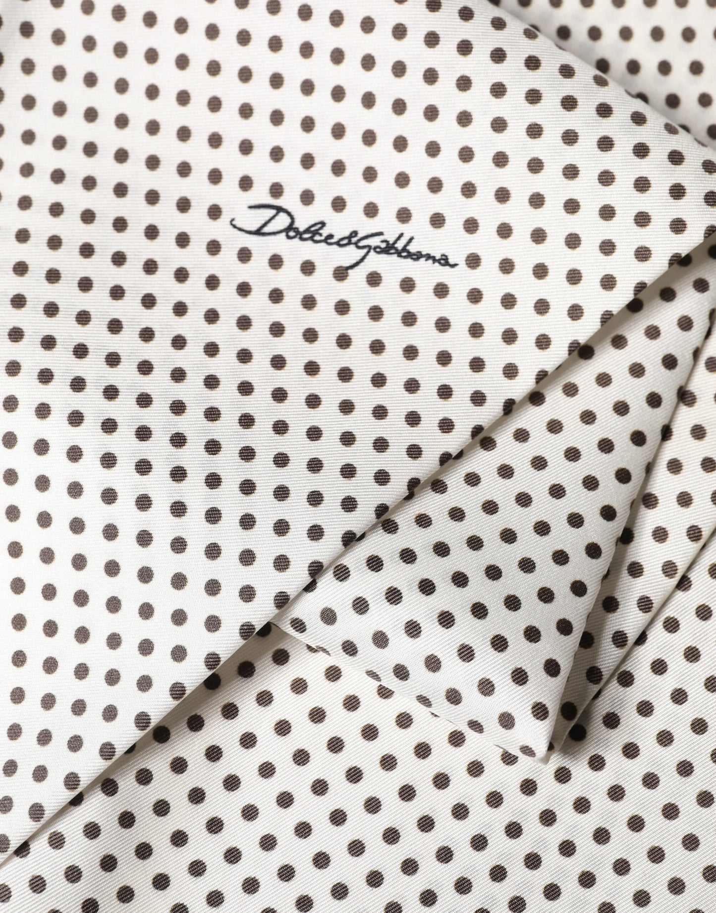 Dolce & Gabbana White Brown Polka Dot Silk Bandeau Neck Wrap